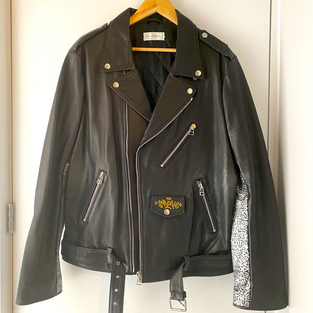 FAITH CONNEXION BIKER JACKET w/CROSS EMBROIDERY